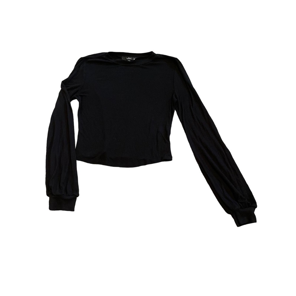 Lulus Black Ribbed Long Seeve Crop Top Medium